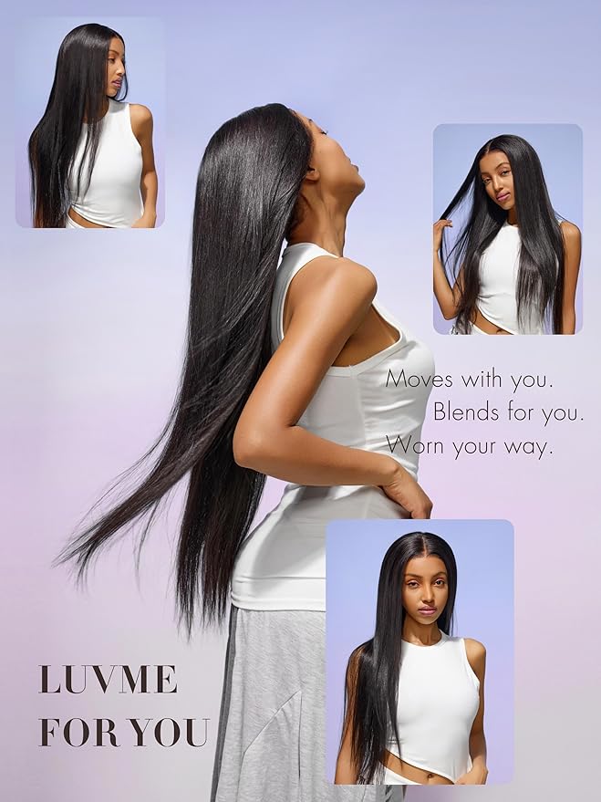 LUVME Invisible Clip in Hair Extensions20 Inch 2 Pack 220g 12pcs Silky Straight Invisible Clip ins Hair Extensions Human Hair Natural Black Hair for Women