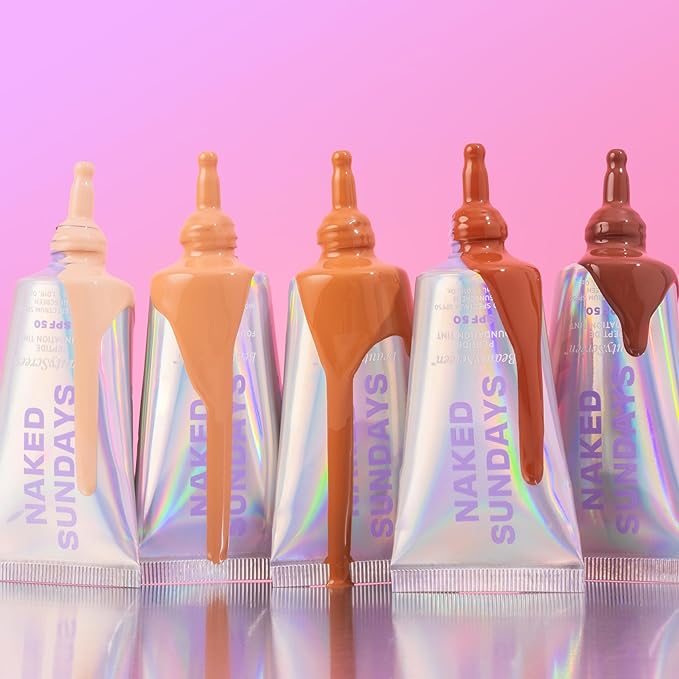 Naked Sundays BeautyScreen??SPF 50 Mineral Peptide Foundation Tint 2-in-1 Skin Tint &amp Mineral Sunscreen- Radiant Buildable Coverage Acne-Safe (3.5 Light Medium Cool 1.01 Oz)
