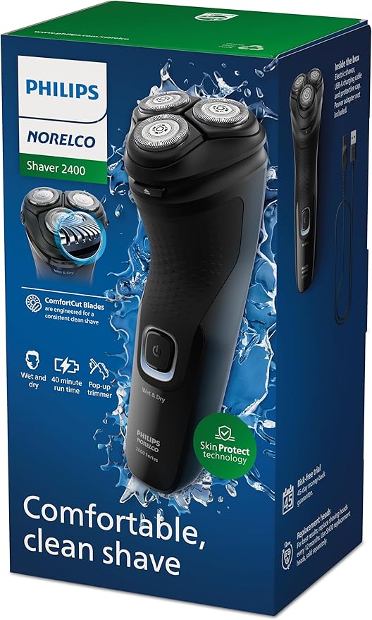 Philips Norelco Shaver 2400 Series Wet and Dry Electric Shaver Pop-up Trimmer P-Cap Deep Black Model X3001/90