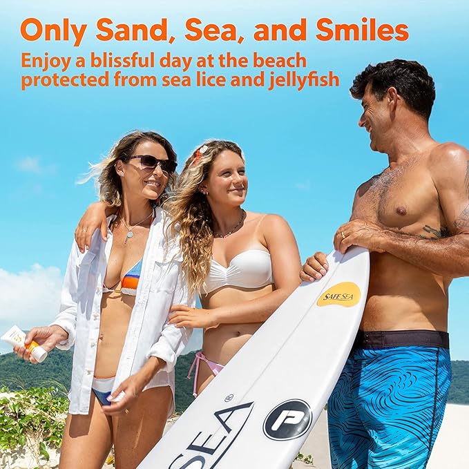 Safe Sea Zinc Oxide Sunscreen SPF50 | Clear Mineral Face Sunscreen Without White Cast | Anti-Jellyfish Sting Protective Lotion | Coral Reef Safe | Travel Size - 2Oz (60ml) Pack of 3