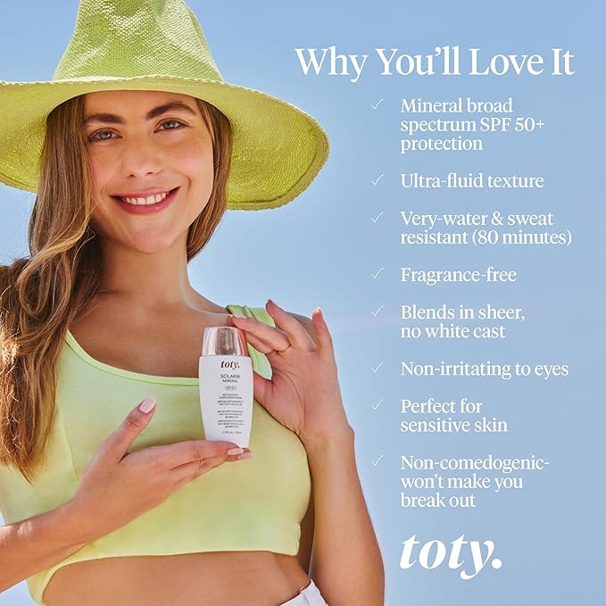 Toty by Sofia Vergara - Solaria Mineral SPF 50+ Antioxidant Sunscreen Serum - Mineral Tinted Face Sunscreen - Broad Spectrum - Universal Tint - Ultra Fluid and water resistant - Tavel size (1 fl Oz)