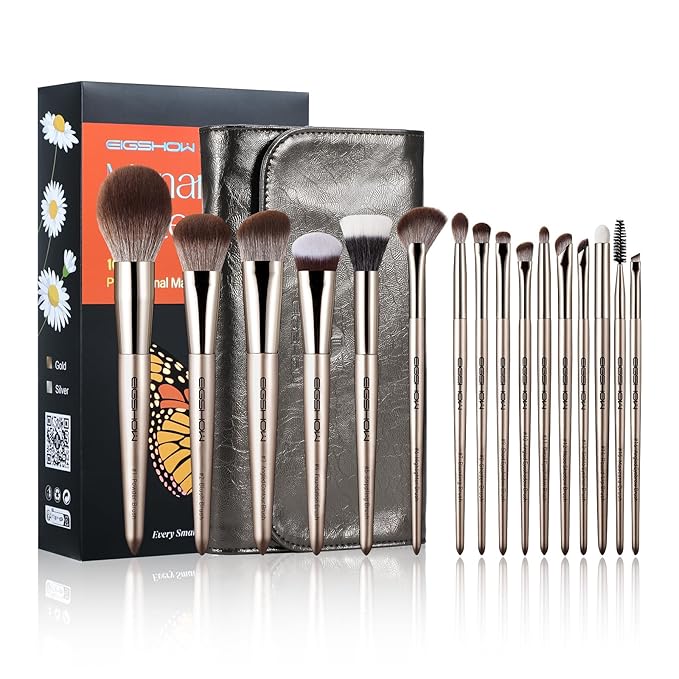 EIGSHOW Professional Makeup Brush Set 16pcs with Case for Mascara Eyeliner Eyeshadow Concealer Foundation Powder Make up Brushes Kit (Monarch Butterfly)