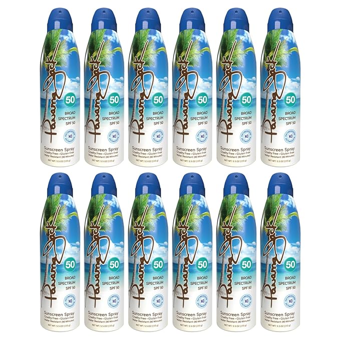 Panama Jack Continuous Spray Sunscreen - SPF 50 Broad Spectrum UVA/UVB Protection PABA Paraben Gluten &amp Cruelty Free Water Resistant (80 Minutes) 5.5 OZ (Pack of 12)