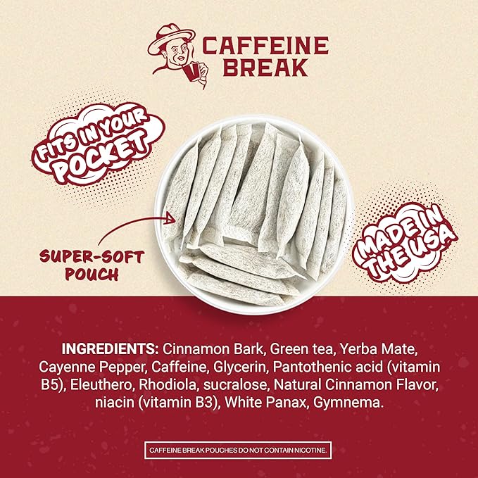 ALP Supply Co - Caffeine Break Spicy Cinnamon Caffeine Pouches - Smooth Spicy Cinnamon Flavor - Clean Bold Energy Anytime - Made in USA - 50mg per pouch - 15 Pouches