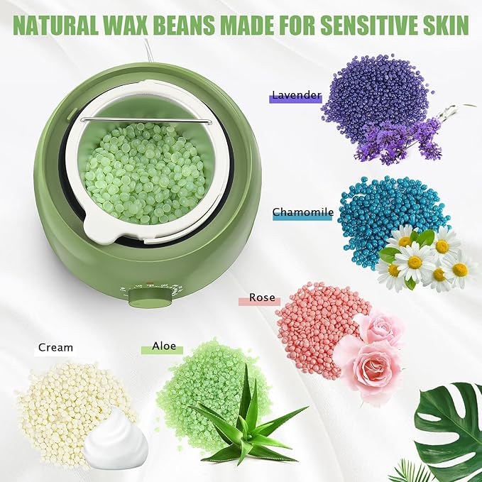 Waxing Kit - Wax Warmer for Hair Removal Hard Wax Kit with 14oz 5 Bags Hard Wax Beans for Full Body Legs Face Eyebrows Bikini Brazilian Waxing Kit for Women Men