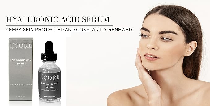 L'Core Paris Hyaluronic Acid Serum with Vitamin C &amp E - Absorbs Quickly for Maximum Skin Hydrating &amp Moisturizing Fights Acne Deep Wrinkles Redness Tightens Loose Skins - 30ml/1oz