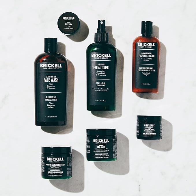 Brickell Men's Daily Elite Face Care Routine I Toner Gel Facial Wash Face Scrub Anti-Aging Night Cream Eye Cream Charcoal Mask and Moisturizer Natural and Organic Scented