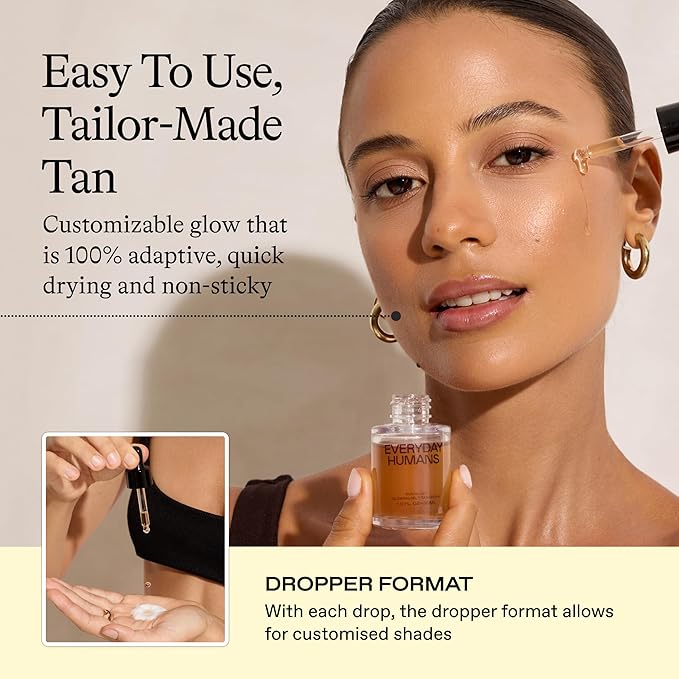 Sun Blush Glowing Self Tanning Drops Australian Made 1.0 fl.oz | Sun-Kissed Natural Face &amp Body Gradual Self Tanner with Peptides | Fragrance Free| Everyday Humans