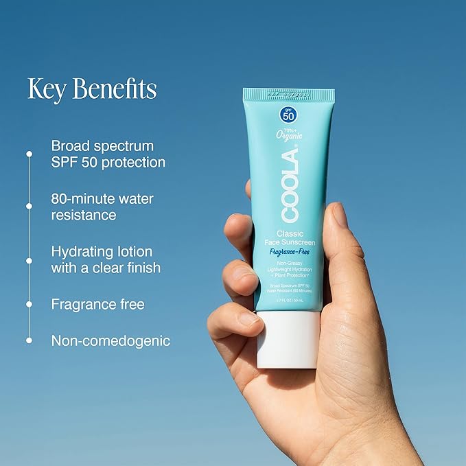 COOLA Organic Face Sunscreen SPF 50 Sunblock Lotion Dermatologist Tested Skin Care for Daily Protection Vegan and Gluten Free Fragrance Free 1.7 Fl Oz.