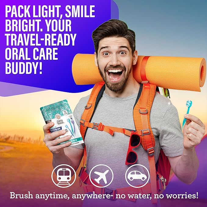 GuruNanda Ready-to-Go Disposable Mini Travel Toothbrushes - Butter on Gums Softex Bristles Pre-Pasted Toothbrush &amp Toothpick - Fluoride-Free No Rinsing Needed 70 Ct