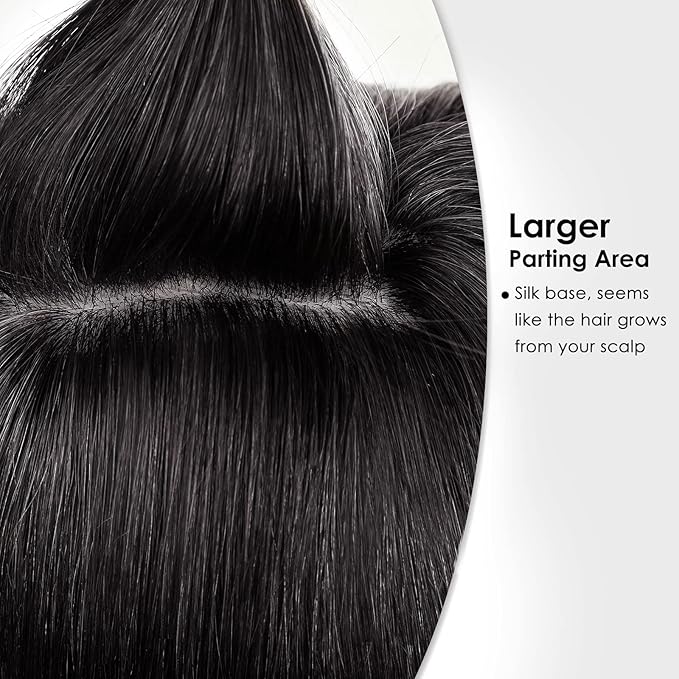 HAIRCUBE 100% Real Human Hair Toppers with Bangs 150% Density Silk Base Clip in Topper Top Hair Pieces for Women with Thinning Hair/Hair Loss Cover Gray Hair 10 Inch 1B# 35g