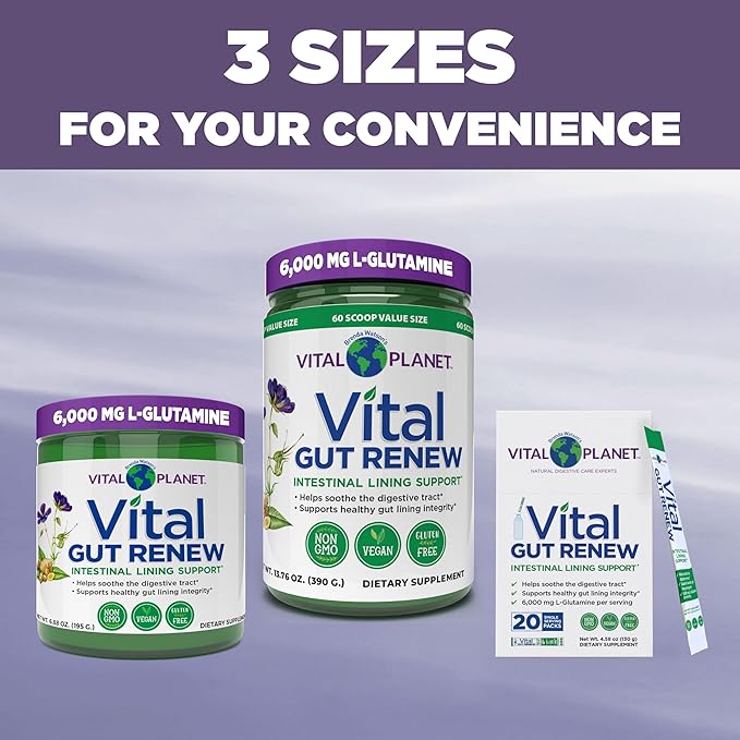 Vital Planet - Vital Gut Renew Powder Supplement for Leaky Gut Repair with L-Glutamine Marshmallow and Ginger Root DGL Licorice Root and Organic Aloe Vera L Glutamine 6000mg 6.88 oz