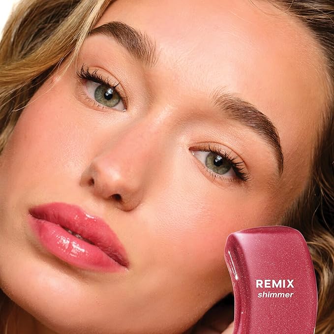 Saie Glossybounce - Hydrating Lip Gloss and Tinted Lip Oil Hybrid with Hyaluronic Acid &amp Jojoba Oil for Non-Sticky Ultra-Shiny Plump &amp Soft Lips - Everyday Makeup Essential - Remix (.17 oz)