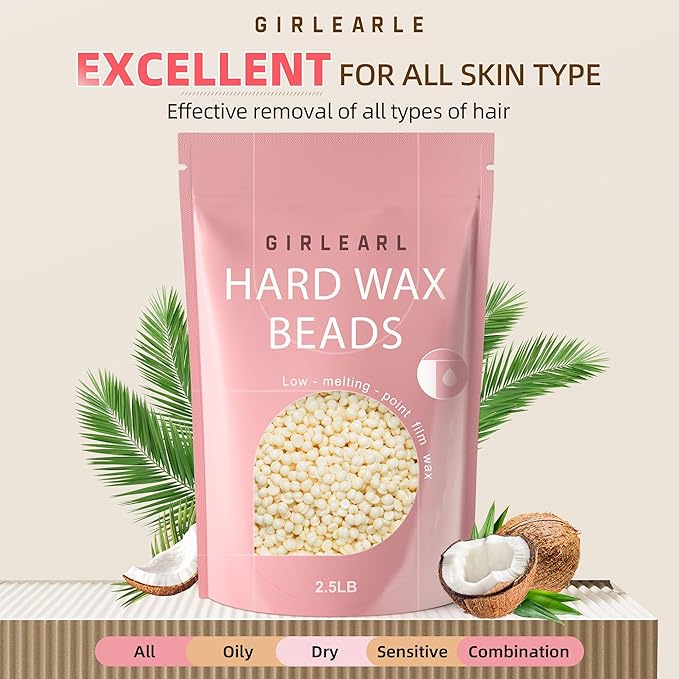 2.5lb Wax Beads for Hair Removal Brazilian Bikini Hard Wax for Sensitive Skin Hard Wax beads Perfect for Full Body Eyebrow Facial Beard and Underarms at Home for Women and Men (Cream)
