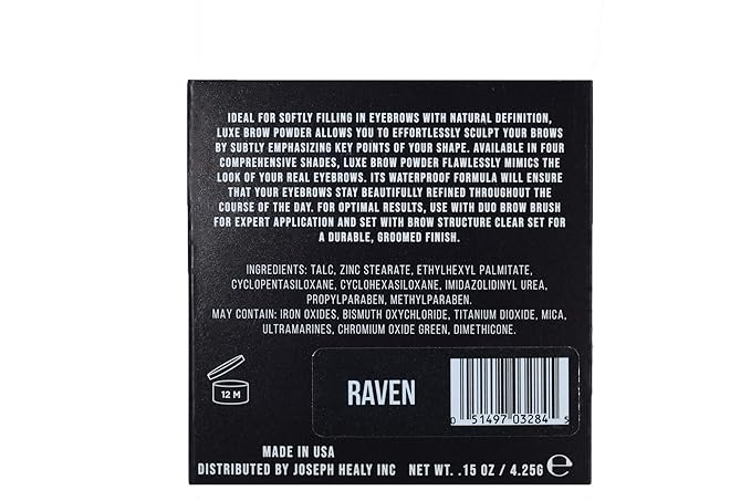 Joey Healy Luxe Brow Powder Natural and Soft Definition Eyebrow Powder Waterproof Brow Makeup Formula Raven (Charcoal)