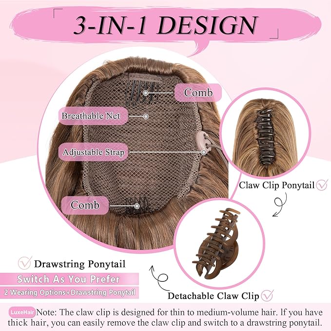 Ponytail Extension 24 Long Straight Claw Clip Ponytail Extension clip on ponytails hair clip Hair claw clip Fake Ponytail Hairpieces for Women - Dark Brown with Blonde HL