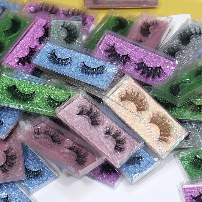 Wholesale Lashes 3D Faux Mink Eyelash Bulk 18mm Handmade Reusable Eye Lash 5 Styles Dramatic Fluffy False Lash with Glitter Portable Packing (Fluffy 5 styles-100 pairs)