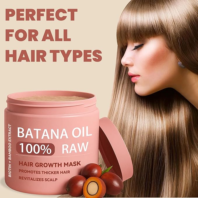 100% Raw Batana Oil for Hair Growth Mask with Biotin &amp Bamboo Extract - Natural Scalp Revitalizer for Thicker Fuller Hair - Anti-Hair Loss (1pcs)