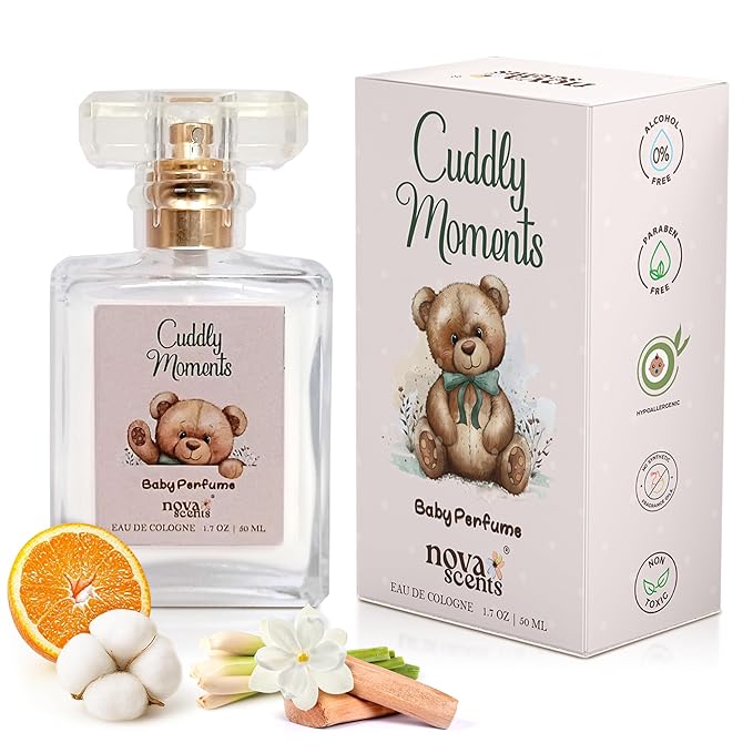 Nova Scents| Baby Cologne| Baby Perfume| Alcohol Free Hypoallergenic Paraben Free| Floral Fresh Powdery| Gentle Scent for Babies &amp Toddlers| 1.7oz 50 ml- Cuddly Moments