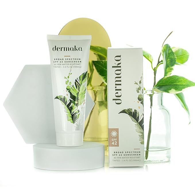 Dermaka Sunscreen SPF 42 for Face &amp Body ? 2-in-1 Lightly Tinted Mineral Sunscreen with Zinc Oxide &amp Titanium Dioxide ? Skin Soothing Water-Resistant 80 Min 3.4 oz