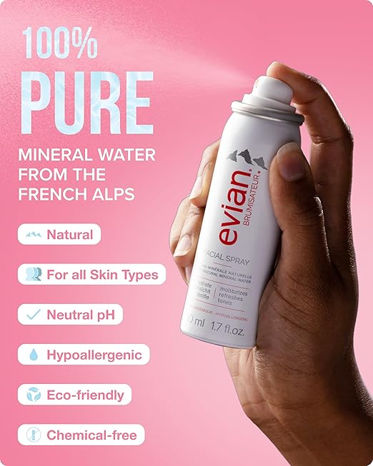 BRUMISATEUR Evian Facial Spray 24/7 Kit - Hydrating Mineral Water Mist for Face &amp Skin - Refreshes Makeup Sets &amp Tones - Travel-Friendly Sizes for Daily Moisture Boost