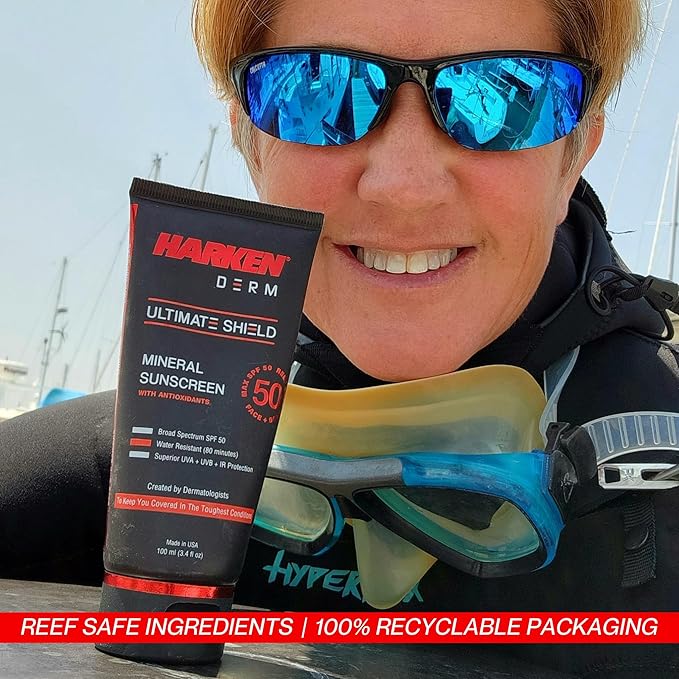 Harken Dermatology - Ultimate Shield All-Day Protection Mineral Sunscreen | SPF 50 | 80 Minute Water Resistant | Face + Body | Reef Safe | Botanical Antioxidant Complex | Travel Size