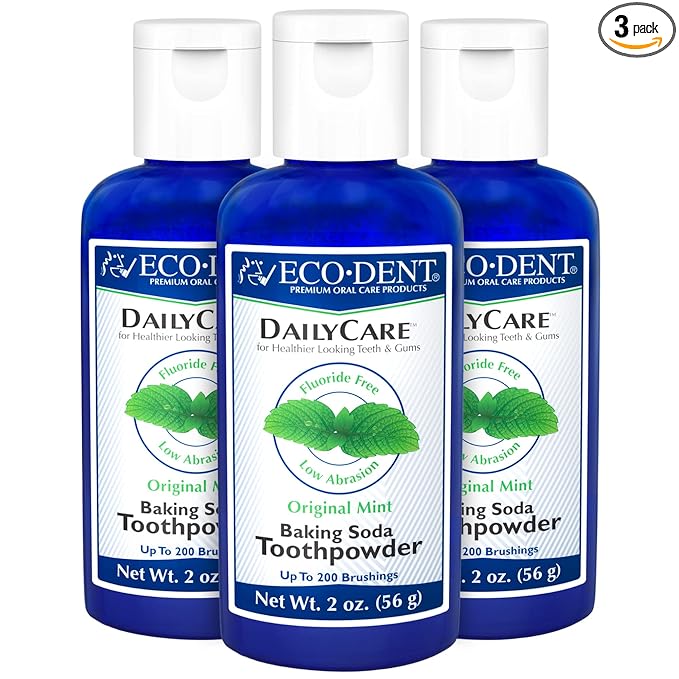 Eco-Dent DailyCare Baking Soda Toothpowder Mint - Fluoride-Free Toothpaste Powder SLS-Free Tooth Powder with Baking Soda Minerals and Essential Oils Toothpaste Alternative 2 Oz Ea (Pack of 3)