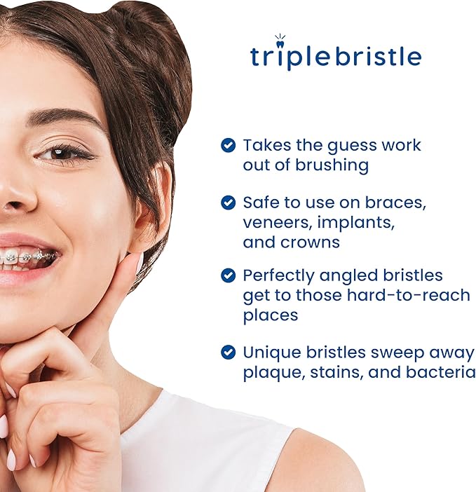 Triple Bristle Replacement Brush Head Refills | Innovative 3 Head Design | Compatible with Triple Bristle Brand Sonic Toothbrush | Color Changing Indicator Bristles | 2 Pack (Blue)