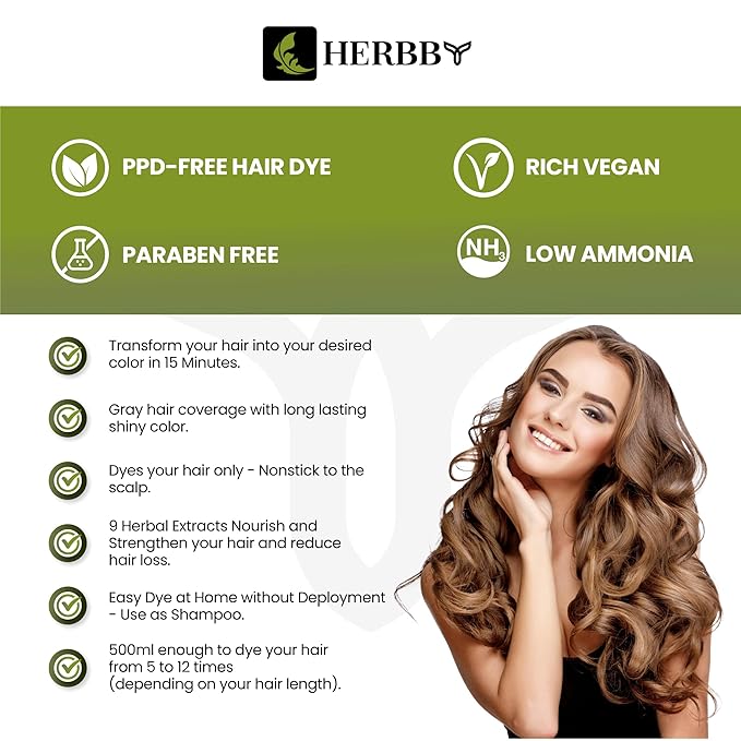 HERBBY Hair Color Shampoo for Gray Hair Coverage&ampColor Transform with 9 Herbal Extracts ?Long Lasting(6-8 Weeks)ShinyEvenly ColoredInstant Hair Dye Shampoo&ampConditioner 500 Ml (LIGHT BROWN