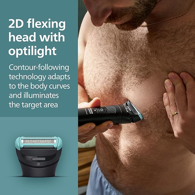 Philips Norelco Body Groomer 7000 Series Waterproof Men's Full Body Groomer with Travel Case Triple Protect Shave System &amp Body Hair Trimmer with Contour-Following 2D Flexing Head BG7490/50