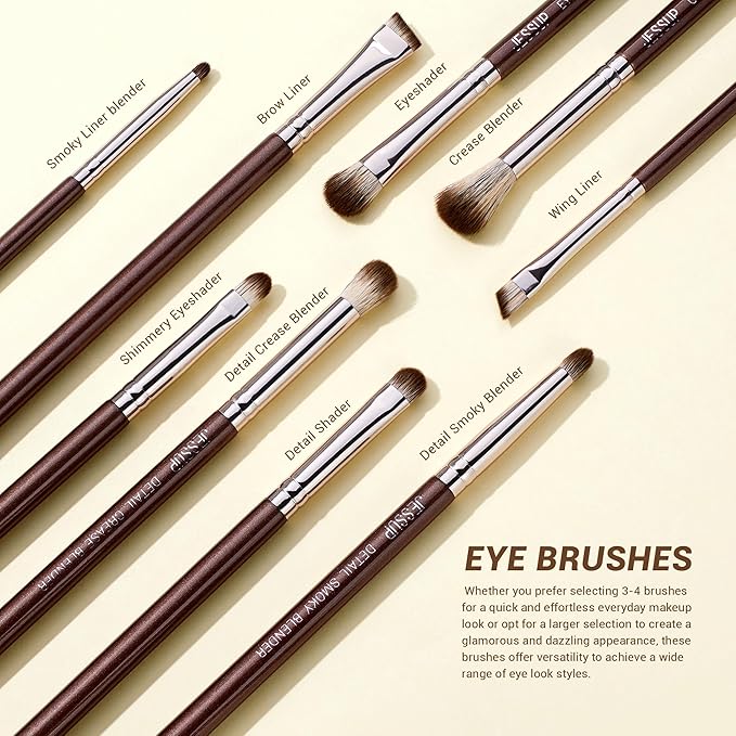 Jessup Makeup Brushes Set 15pcs Brown Make up Brushes Set Professional Premium Synthetic Foundation Eyebrow Concealer Blush Eyeshadow Contour Eyeliner Powder Blending Highlighter Brush T498