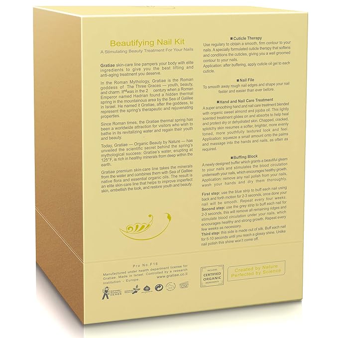 Organic Beauty By Nature Nail buffer Kit/Set - for Salon Quality Manicure - Nail Filing Kit with 3- Step shine Buffer Cuticle Oil Hand Lotion - Manicure Set - Green Tea and Ginger