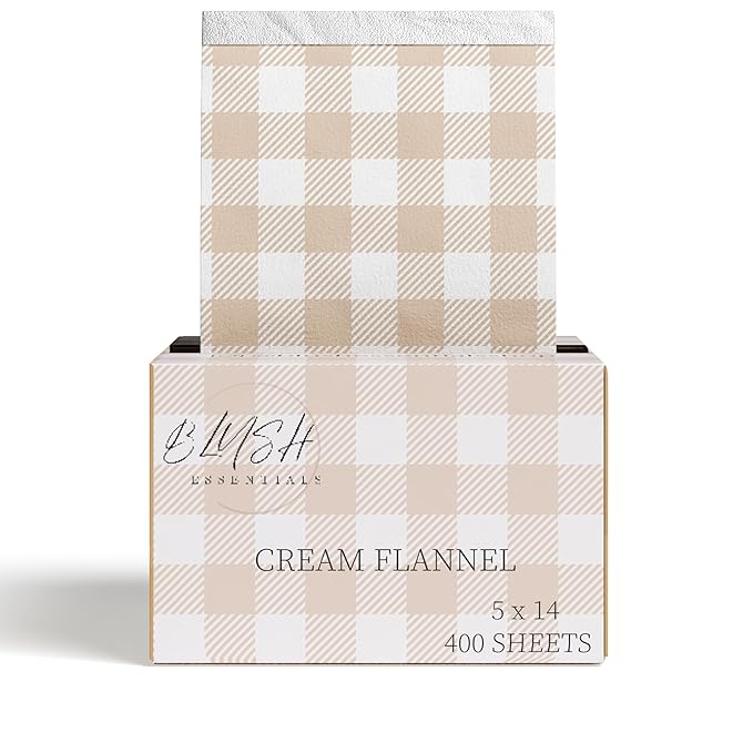 Cream Flannel Hair Salon Pop Up Foils Aluminum Foil Sheets for Highlighting and Coloring Salon Hair Foils 5x14 400 Foil Sheets (LONG FOILS) (Cream Flannel 5in x 14in)