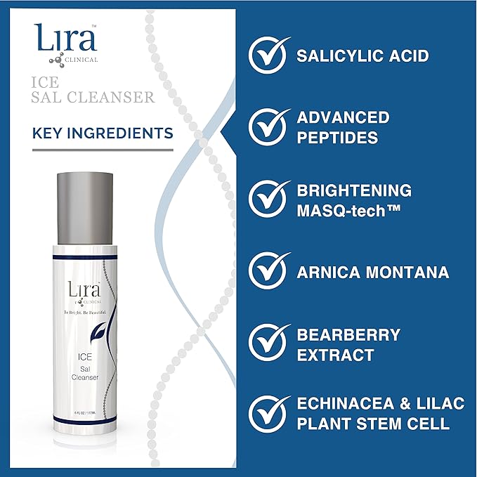Lira Clinical ICE Sal Cleanser ? Salicylic Acid Face Wash with Plant Stem Cells Echinacea and Peptides ? Cooling Exfoliating Facewash ? Gentle Clarifying Travel Size Daily Facial Cleanser - 6 Oz