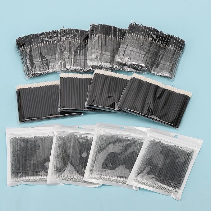 1500 Pcs Eyelash Extension Supplies Kit 500 Spoolies Mascara Wands 500 Lip Brushes 500 Micro Swabs Black Disposable Eyelash Brushes Makeup Applicator Tool with 3 Reusable Containers