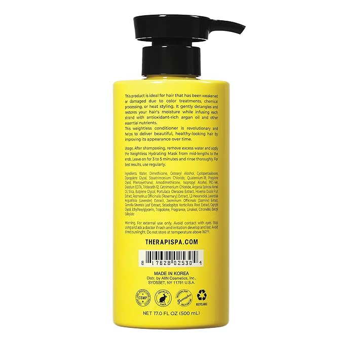 THERAPISPA Weightless Hydrating Mask [Post-Shampoo] ? Deep Moisture Shine &amp Repair for Dry Damaged Curly or Color-Treated Hair ? Lightweight Frizz Control &amp Softness 17.0 fl oz