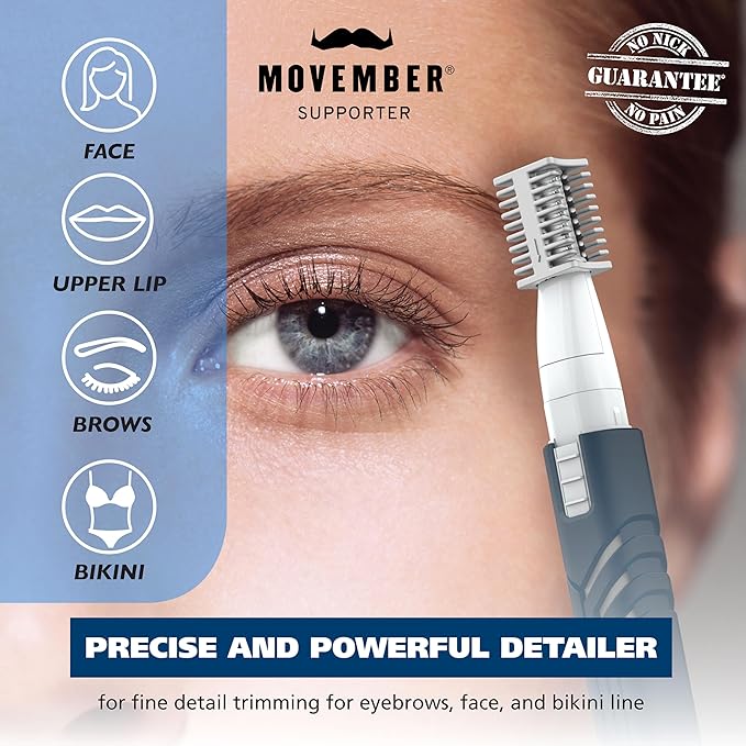 Wahl DualTech® Lithium Battery Dual Sided Eyebrow Bikini and Facial Hair Removal Trimmer for Women with Rubber Grip ? Model 3026636