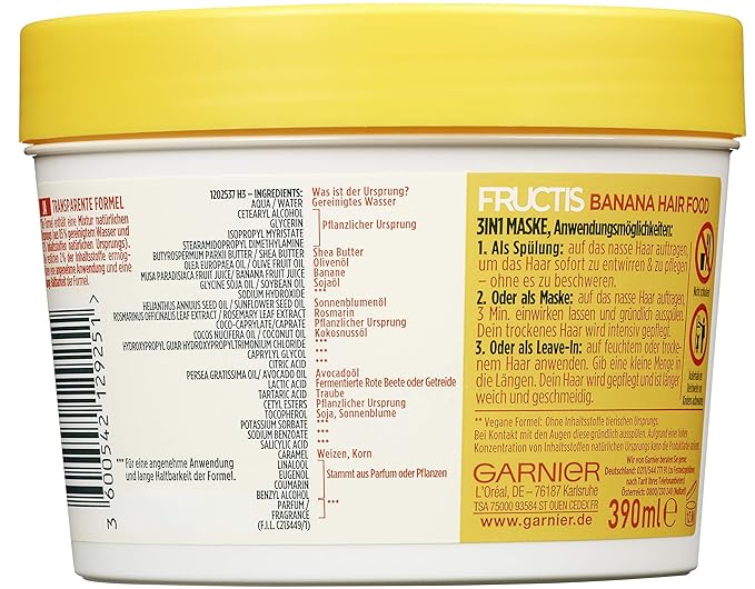 Garnier Fructis Nourishing Banana Hair Food 3-in-1 Mask for Dry Hair Nourishes and Gives Smoothness 390 ml