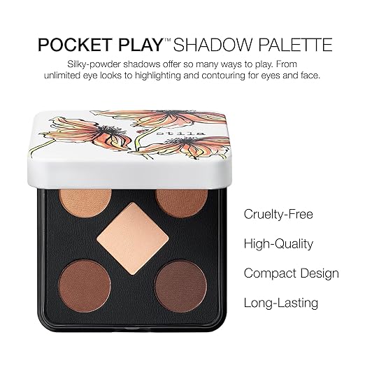 stila Pocket Play™ Eye Shadow Palette | 5 Silky Powder Shades for Eyes Face Highlight &amp Contour | Compact Travel-Friendly Blendable Formula | Matte &amp Shimmer Neutral &amp Bold Tones