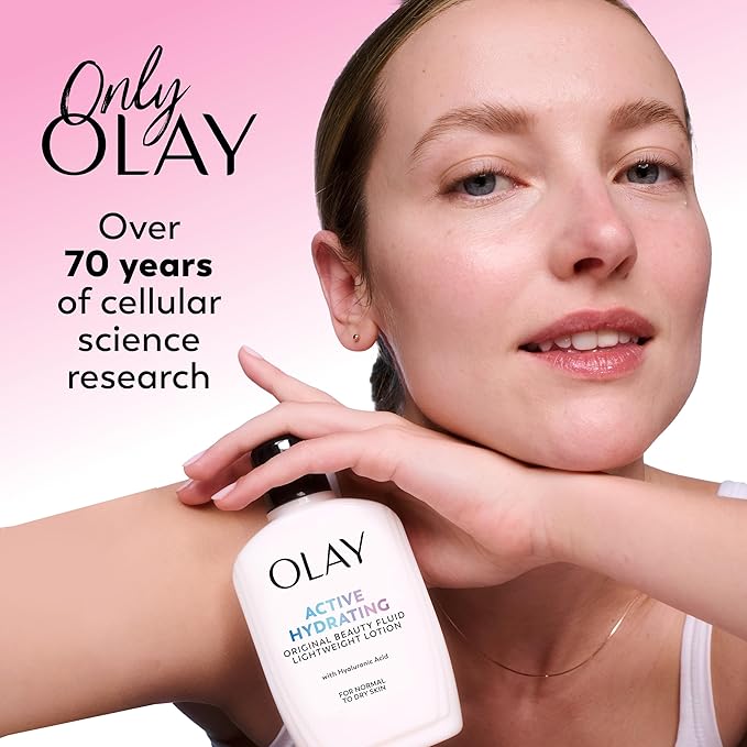 Olay Face Moisturizer active Hydrating Beauty Fluid Lotion Original Facial Moisturizer 4 Oz. (Pack of 2)