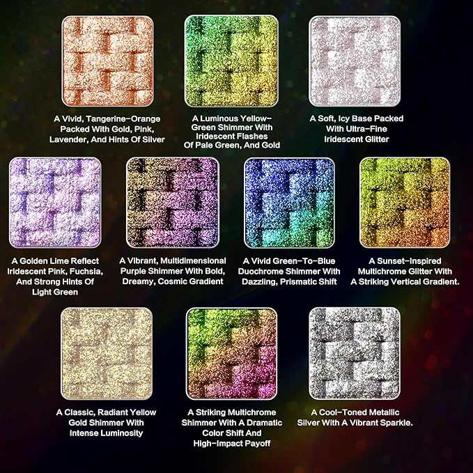 UCANBE Chameleon Multichrome Eyeshadow Palette 10 Colors Shifting Chromatic Sparkling Metallic Eye Shadow Multi-Use Blendable Holographic Glitter Shimmer Eye Makeup Palllet (Lunar Mirage)