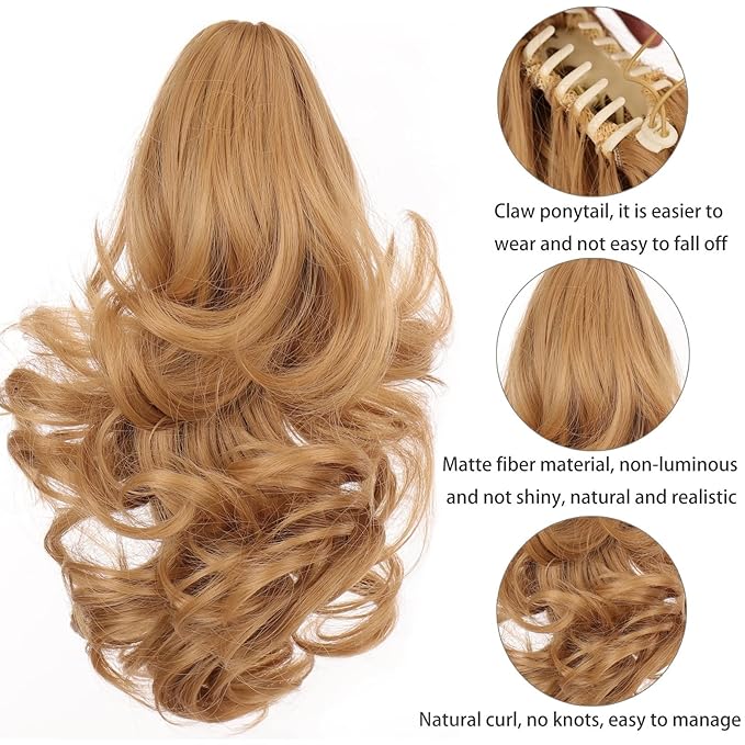 EARSHOT Hair Buns Hair Piece Synthetic Short Wave Big Claw Clip Ponytail Hair Extension Wig Hair Bun Ponytail Ladies Hair Accessories Hair Accessories For Girls (Color : SW183-27)