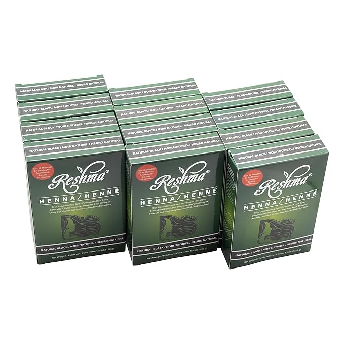 Reshma Beauty 30 Minute Henna Hair Color Infused with Organic Henna Lawsonia Inermis 100% Gray Coverage for Soft Shiny Hair Plant-Based Hair Dye?12.6 oz Pack of 12 (Black)