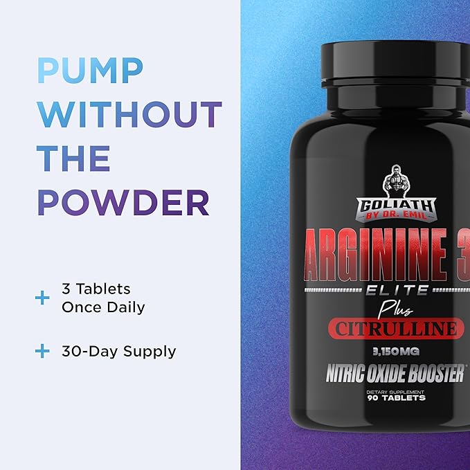 Dr. Emil - Elite L Arginine (3150mg) + L-Citrulline Highest Dose - Nitric Oxide Supplement for Vascularity Endurance and Heart Health (AAKG and HCL) - 90 Tablets