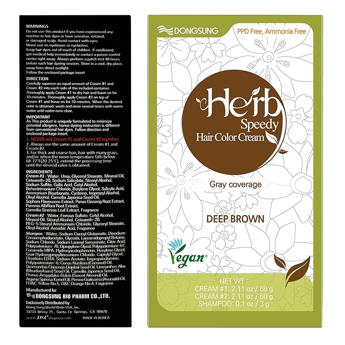 Dongsung Herb Speedy Color Cream(Deep Brown 3Pack) Korean Herbal Vegan Hair Dye PPD-Free Ammonia-Free Hypoallergenic 100% Gray Coverage Odorless Dermatologically Tested Quick 20-Minute Application