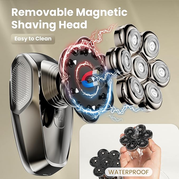7D Head Shavers for Bald Men SHPAVVER Detachable Head Shaver LED Display Dry Wet Bald Head Razor IPX7 Waterproof Head Shavers with Type-C Charge