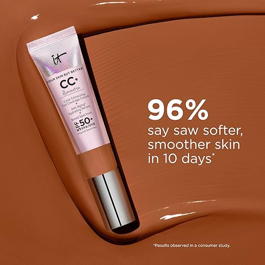 IT Cosmetics CC+ Cream Illumination - Radiant Full Coverage Foundation With SPF 50+ Color Corrector &amp Hydrating Anti-Aging Serum Hydrolyzed Collagen + Peptides Normal to Dry Skin - 1.08 fl oz