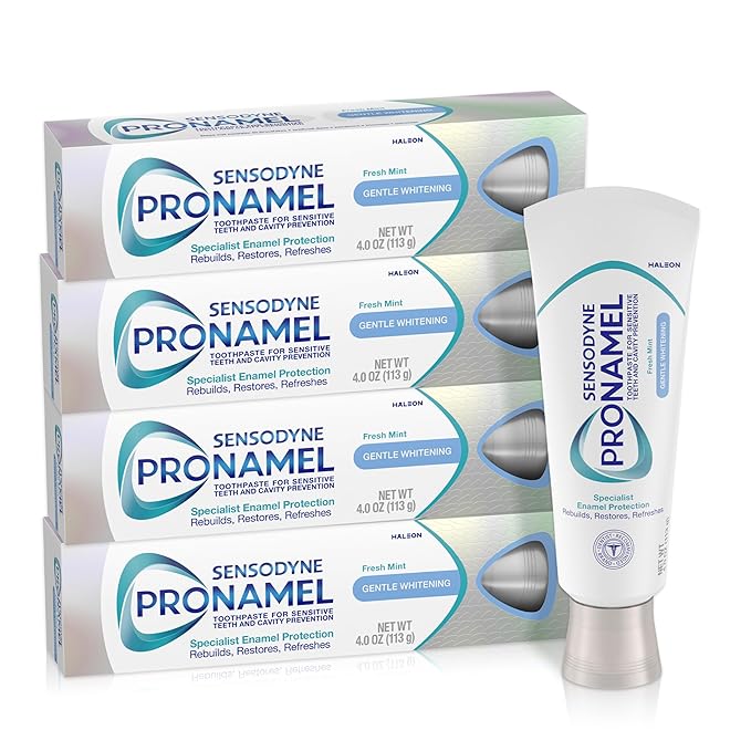 Sensodyne Pronamel Gentle Teeth Whitening Enamel Toothpaste for Sensitive Teeth to Reharden and Strengthen Enamel Amazon Exclusive Fresh Mint - 4 Ounces (Pack of 4)