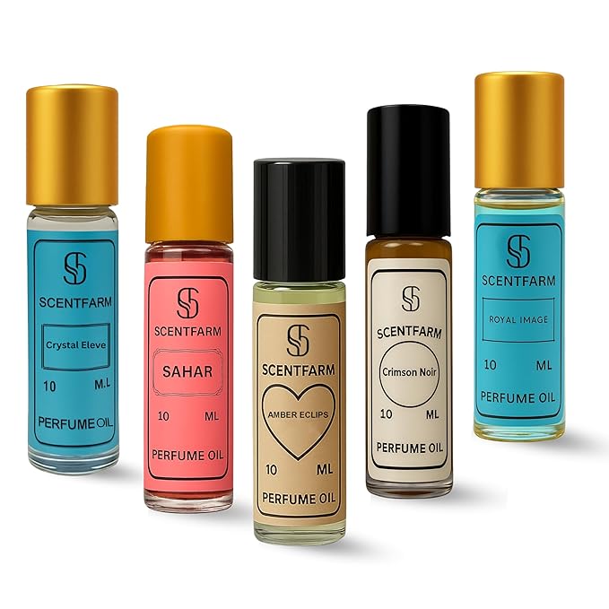 Perfume Oil 5-in 1 Set -Long Lasting Alcohol-Free Roll-On Fragrance Oils for Men &amp Women5 ×10ML Concentrated Travel Perfume Oils Crystal EleveSaharAmber Eclips Crimson Noir &amp Royal Image
