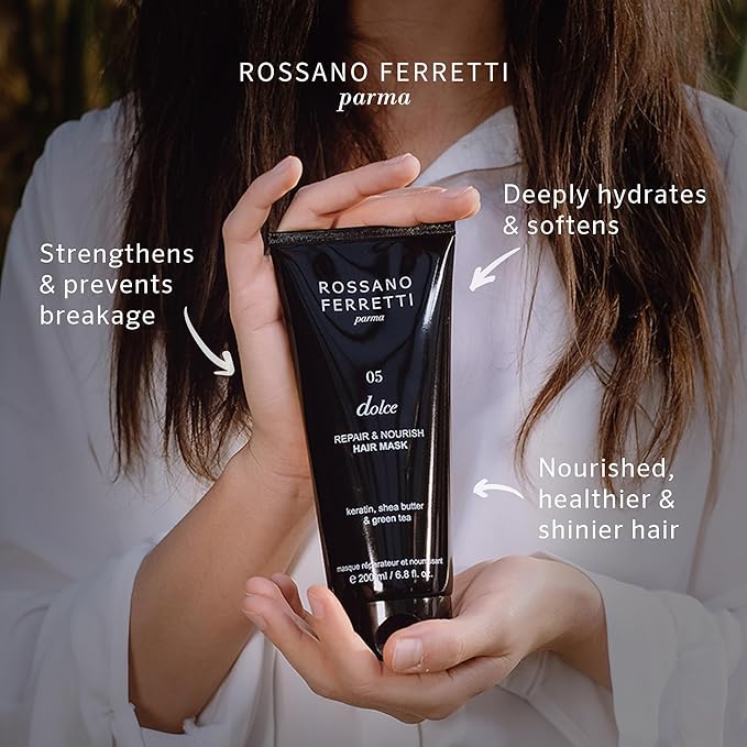 Rossano Ferretti Dolce Nourishing Mask Hydrates Dry Damaged Hair with Hyaluronic Acid | Silky Soft Shiny | Paraben Free Luxury Vegan | 6.8 Fl Oz
